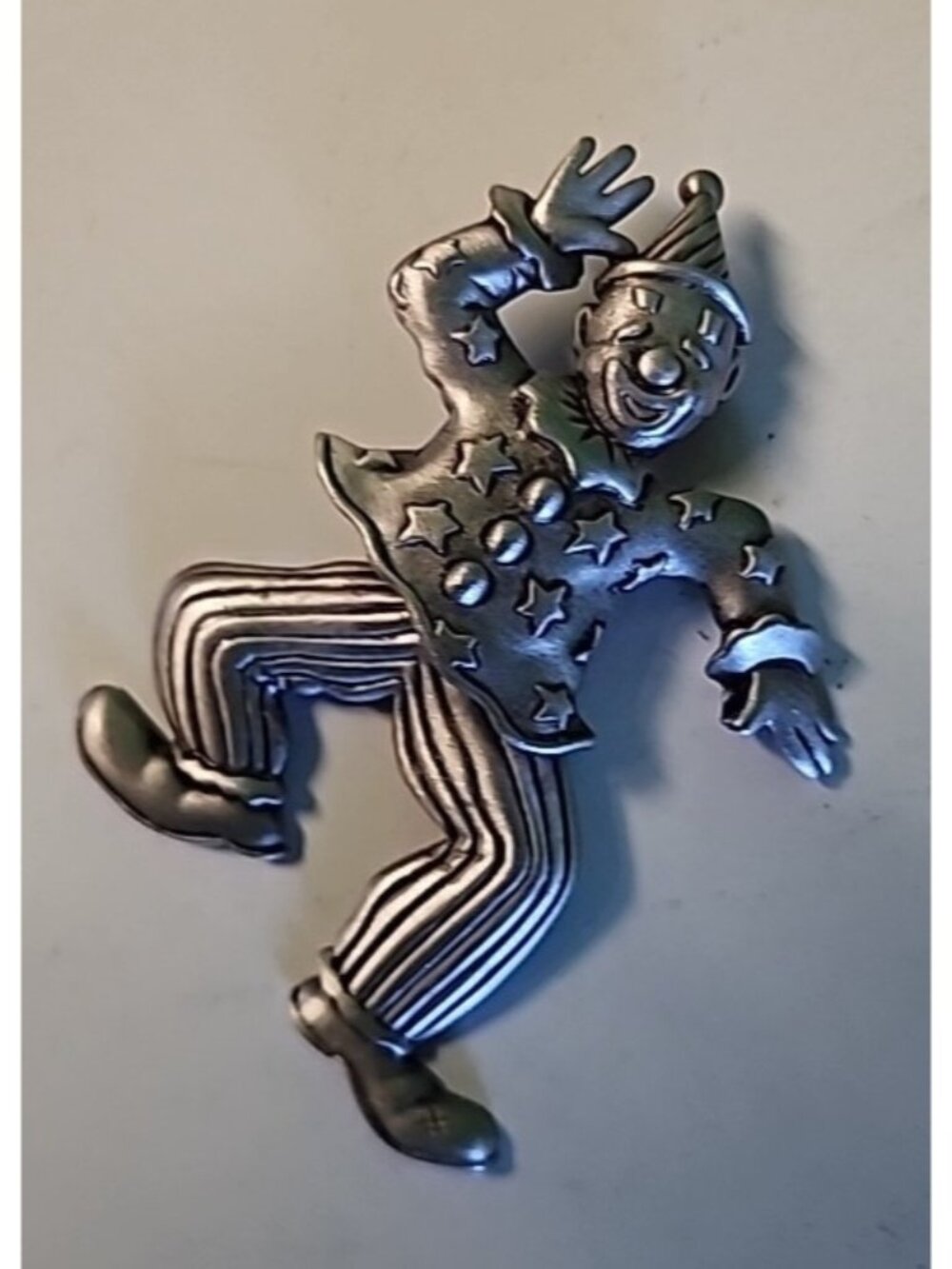 Vintage JJ Brooch Pin Clown Figural Pewter Articulating Dancing Signed See Pics